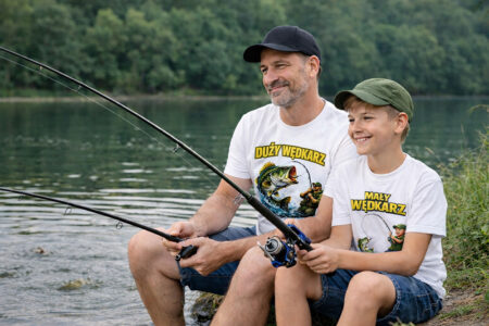 Zestaw koszulek duży wędkarz mały wędkarz