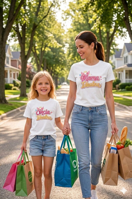 Zestaw koszulek mama idealna córcia idealna